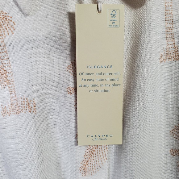Calypso St Barth Top Womens 2X White Palm Tree Linen Blend Tropical Resort NEW - Picture 7 of 10